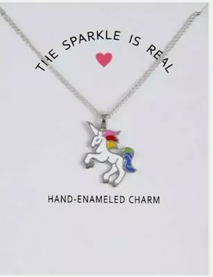 Kids/Àdult Unicorn Necklace White/rainbow  With Silver Trim & Chain. • £3.25