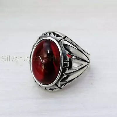 Natural Garnet Ring 925 Sterling Silver Huge Men's Vintage Signet Ring P291 • $55.89