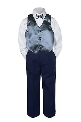 $36.99 • Buy 23 Color 4 Pieces Navy Vest Set Bow Tie Boy Baby Toddler Formal Tuxedo Suit S-7