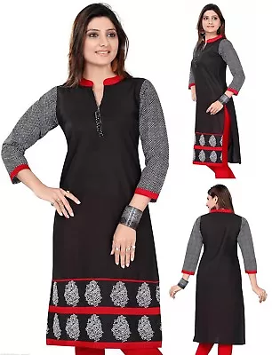 UK STOCK - Ethnic Pakistani Black Cotton Tunic Top Dress Tunic Women 369 • £14.93