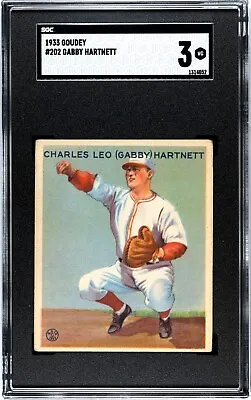 1933 Goudey #202 Gabby Hartnett HOF SGC 3 VG • $359.95