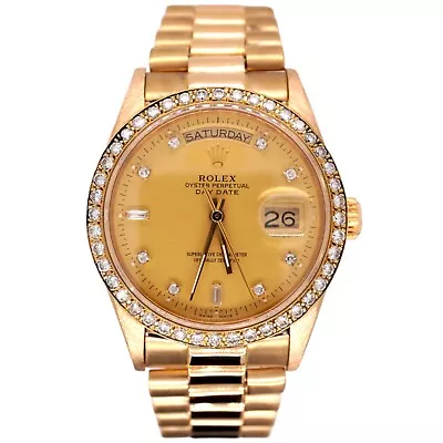 Rolex DAY-DATE President 36mm 18K Yellow Gold Mens Watch 2.0ct Diamond Ref 18038 • $15999