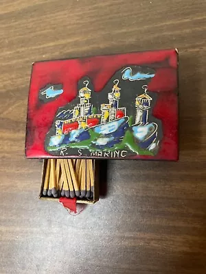 Vintage Wooden Match Box Holder Dispenser Hand Painted • $20