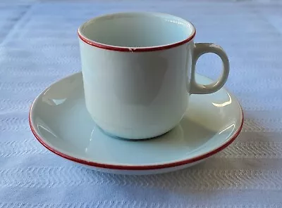 Rare Vintage IPA Italy Espresso Cup And Saucer - White W/ Red Piping • $24.95