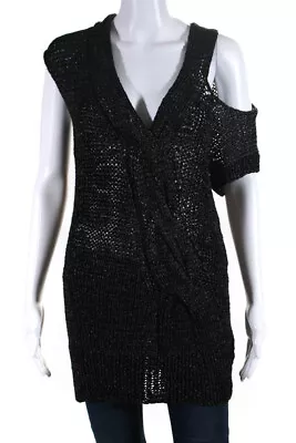 VPL Womens Metallic Chunky Knit Tunic Sweater Tank Top Black Size Small • $42.69