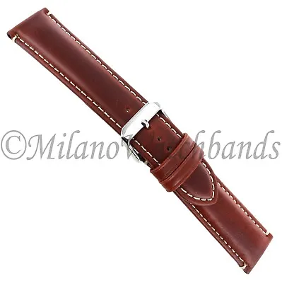 22mm Hadley Roma Chestnut Contrast Stitched Genuine Oil Tan Leather Band 885 XL • $29.95