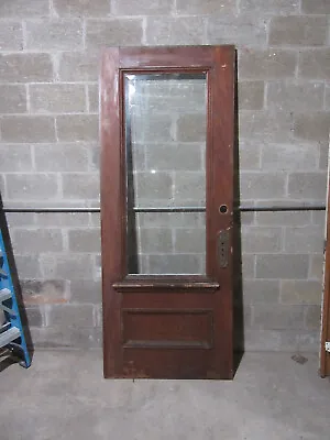 ~ Antique Oak Door 2/3 Length Beveled Glass ~ 36 X 89 ~ Architectural Salvage • $450