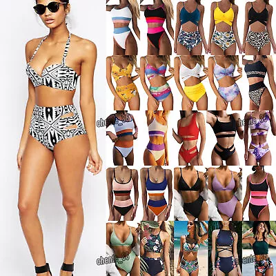 LADY Swimwear High Waist Tankini Set Tummy Control Swimsuit Bathing Suit Beach • £10.19