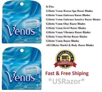 8 Gillette Venus Razor Blades Refill Cartridge Women Fit Embrace Divine Shaver 4 • $17.29
