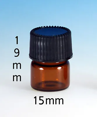 12 Pcs Amber 1/4  Dram Glass Vials Screw Caps(15x19mm) • $5.99