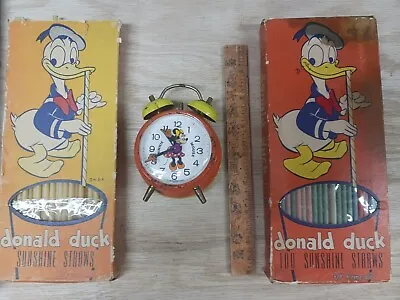 Vintage Mini Mouse Germany Windup Clock Donald Duck Straws Mickey Mouse Ruler... • $65