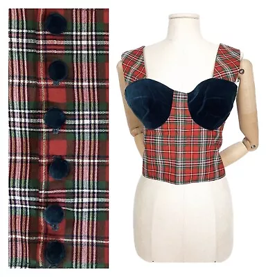 VTG Tartan Corset Top Bustier Heck Pattern Scottish Cropped Top M • £34