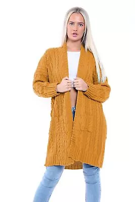 New Women's Oversize Baggy Chunky Ladies Cable Knitted Pocket Long Cape Cardigan • £12.21