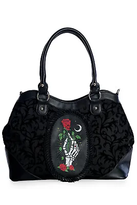 £39.99 • Buy Black Gothic Flocked Skeleton Hand Flower Punk Rockabilly Ishtar Handbag BANNED