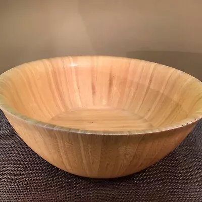 Vtg. Large Solid Parquet Bamboo Wood Salad Bowl 12 Dia. 4” Tall Excl. Condition • $15