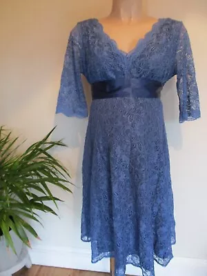 Tiffany Rose Maternity Blue Lace 3/4 Sleeve Occasion Party Dress Size 3 Uk 14 • £29.75