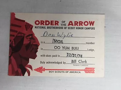 Oo-Yum-Buli OA Lodge 468 1974 Vigil Honor Membership Card BSA Paperwork • $11.99