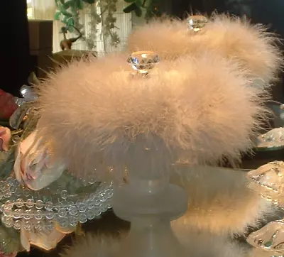 Big Down Feather Trimmed Puff W/ Perfumed Body Dusting Powder & Stand Vanity Set • $54.95