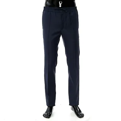 BRIONI 900$ Navy Blue Wool Flannel Sidney Trousers - Drawstring • $400.50