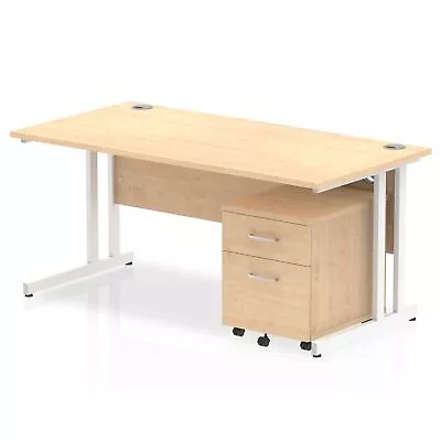 Impulse Cantilever Straight Office Desk W1600 X D800 X H730mm Maple Finish White • £443.65