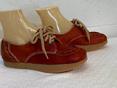  Size 6 NOS Shoe Vtg 60s 70s Boho Oxford Rust Leather Platform Delmar Romania • $109.58