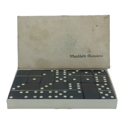 Vintage Puremco Black Marblelike Dominoes No. 616 Standard Size USA Made Waco Tx • $19.99