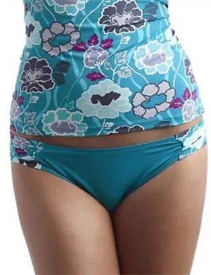 Panache Loren Gather Bikini Brief Pant Bottoms SW0514 Swimwear Teal UK 18 • £4.95