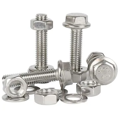Flanged Hex Head Bolts M5 M6 M8 M10 With Hex Nuts & Washers A2 Stainless Steel • £111.33