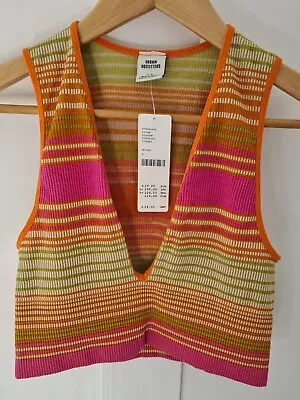 $28.03 • Buy Urban Outfitters Orange / Pink Josie Striped Ribbed Sleeveless Crop Top - Large