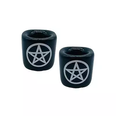 2 Pack Small Pentagram Ceramic Candle Holders For Mini Taper Chime Candles 1/2 W • $16.99