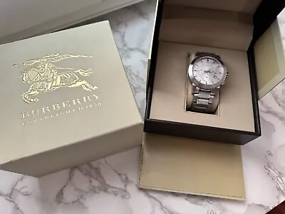 Burberry BU9350 Chronograph Stainless Steel Silver Men's Watch In Box • $159