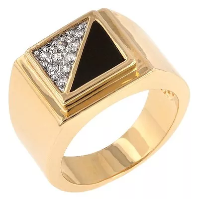 $37.99 • Buy 18K GOLD EP ONYX DIAMOND SIMULATED MENS STYLISH DRESS RING Sz 9-14 You Choose
