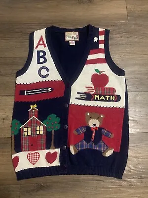 VTG 80-90s Crystal Kobe Ramie Sweater Vest Women Md Teacher Math ABCs School • $12.58