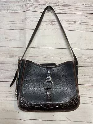 Women’s Black And Brown Leather Brighton Shoulder Bag • $0.99