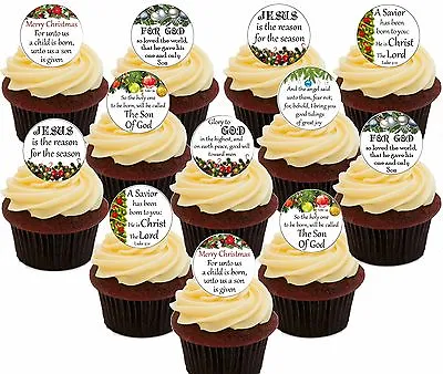 £2.49 • Buy Christmas Message Edible Cupcake Toppers, 24 Precut Fairy Cake Bun Decorations