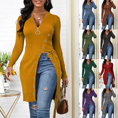 £17.09 • Buy Women Sexy Zip Up V Neck Blouse Long Sleeve Jumper Pullover Casual Work OL Tops