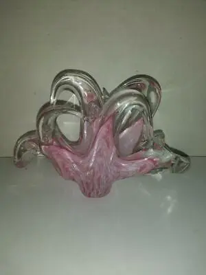 Murano Lavorazione Art Glass Pink Swirl Napkin Holder Basket  • $19.99