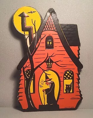Vintage H.E. Luhrs Haunted House Witch Halloween Die Cut Embossed Decoration • $16.85