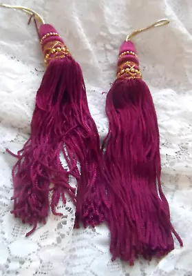 Vintage Christmas Ornament - 2 VICTORIAN INSPIRED BURGUNDY & GOLD TASSEL - 8  • $7.99