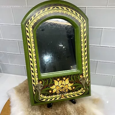 Moroccan Inspired Wall Mirror With Hook Handpainted Floral  • $39
