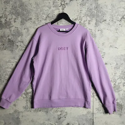 Mens Obey Crew Neck Pullover Sweater Medium Purple Embroidered Centre Logo • £29.95