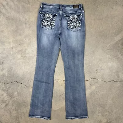 Earl Jeans Womens Slim Bootcut Rhinestones Studded Flap Pocket 10 28x30 Light • £9.54