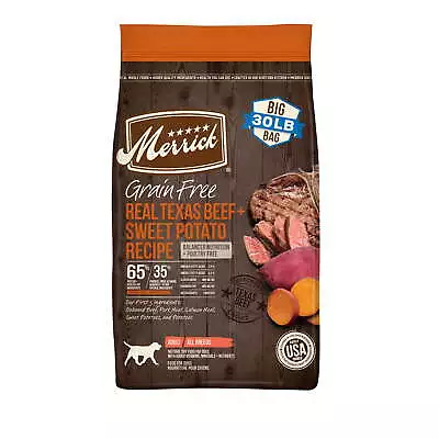 Merrick Real Texas Beef & Sweet Potato Dry Dog Food Grain Free 30 Lb Bag • $89.28