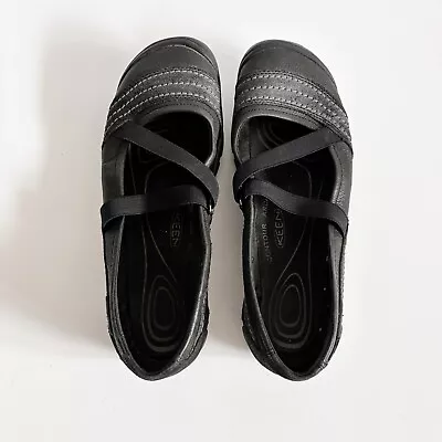 KEEN Rivington II Ballet Flat Shoes Black Criss Cross Strap Slip Ons Womens Sz 9 • $29.97