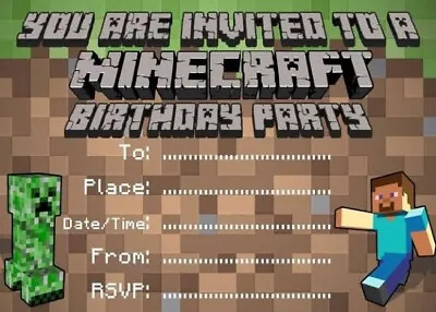 $4.44 • Buy Pack Of 10 Minecraft Birthday Party Invitation Card AU Stock