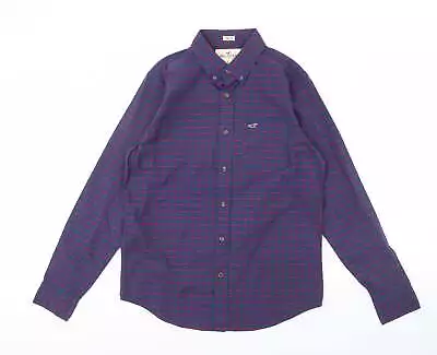 Hollister Mens Blue Plaid Cotton Dress Shirt Size S Collared Button • £8