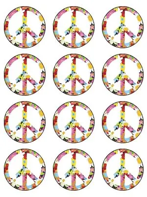 Flower Power Peace Sign 70's 1970 Edible Printed Cupcake Toppers Wafer Icing • £5.91