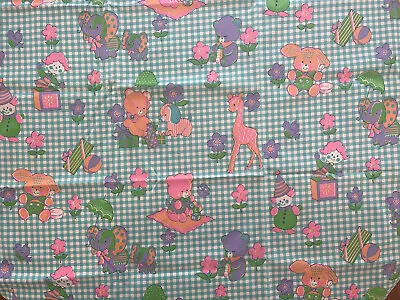 VTG 1970s Nursery Fabric Baby Giraffe Elephant Teddy Bear Rabbit 1.5 Yds X 44” • $28