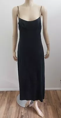 Vintage 90s Hugo Buscati Collection Black Silk Slip Dress Maxi Evening Sz 6 • $50