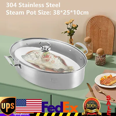 Steamer Pot 33 CM Cooker Pan Set Fish Soup Cookware Steam Lid Kitchen Cooking US • $43